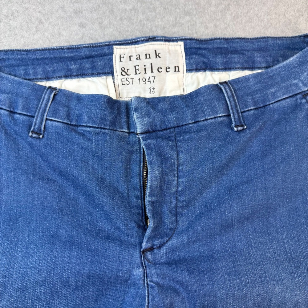 Frank & Eileen Derry Italian Performance Denim Blue Frayed Hem Pants Womens 12
